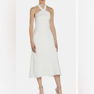AIDAN MATTOX White Halter Bias Dress Size 6. NEW with tags.